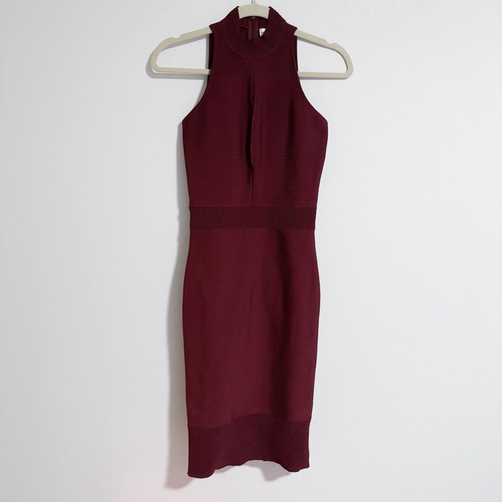 Dress the Population - Burgundy Body-con Mock Neck Dress